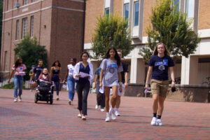 A group of students approaching the camera.